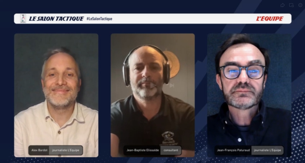 Remote Salon Tactique talk show with L’Équipe journalists analyzing the 2026 Six Nations Tournament using Holovox, a BCE solution